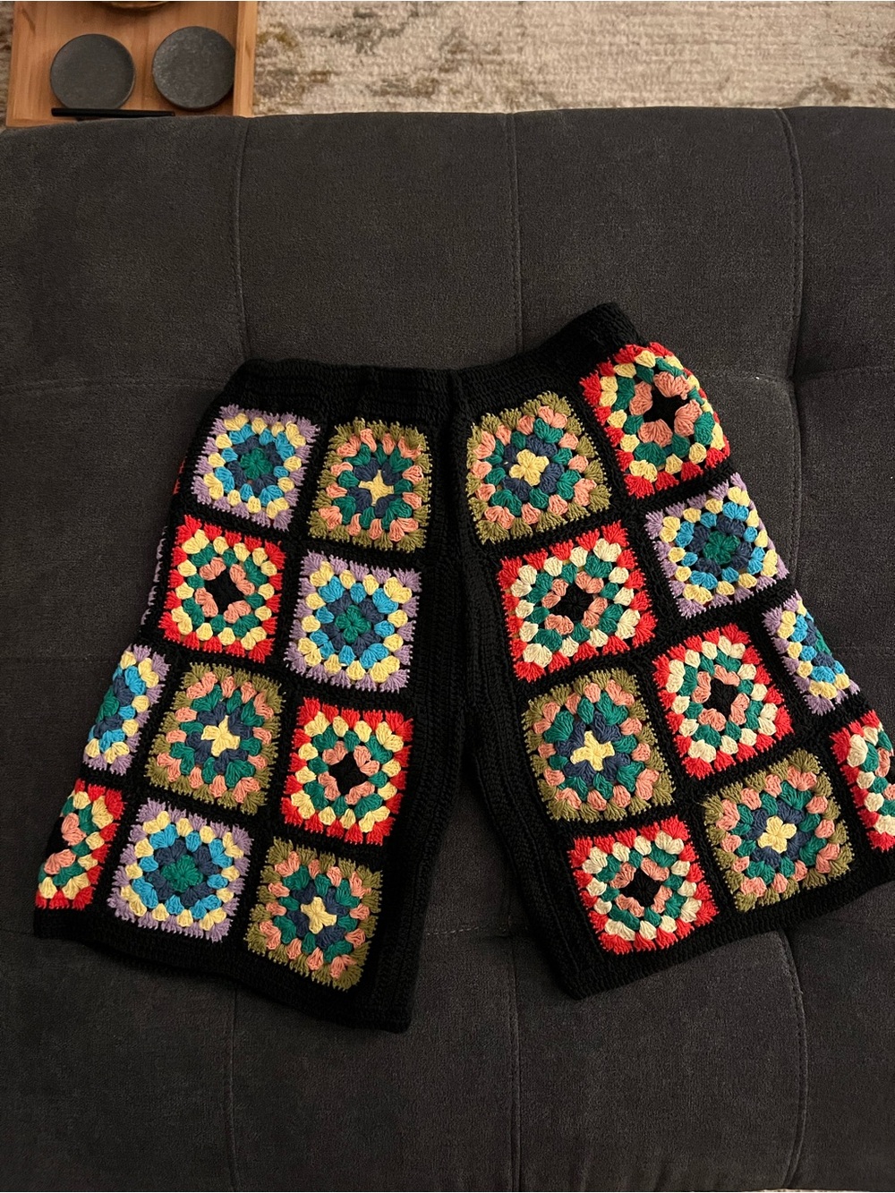 Flook x Free People Crochet Granny Square Shorts - Black Multi